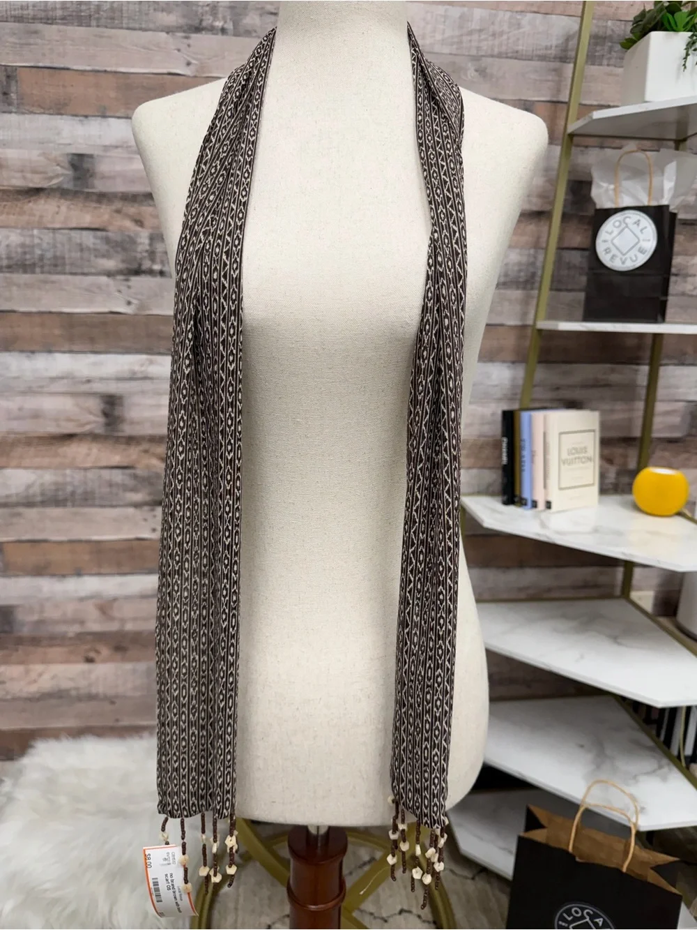 no brand brown with beads scarf OS